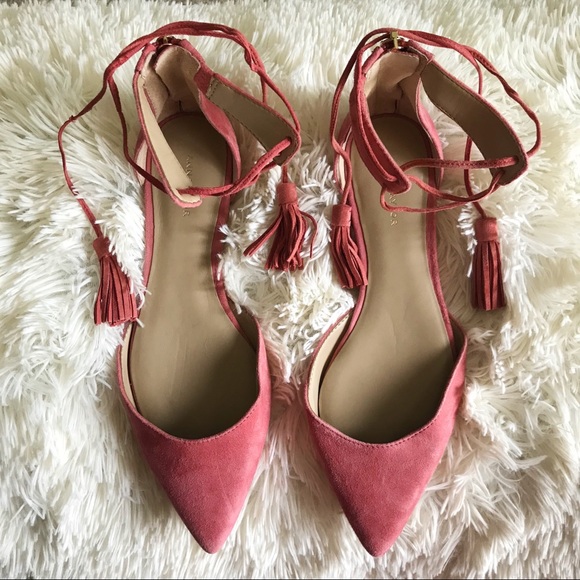 Ann Taylor Shoes - Ann Taylor Pink Tassel Ankle Strap D’Orsay Flats